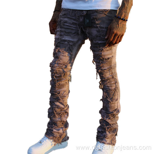 Stacked Jeans Mens Trousers Washed Denim Pants